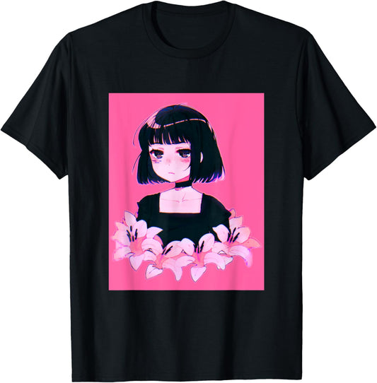 Anime Girl Japanese Aesthetic anime Otaku T-Shirt - T-Shirt | Black