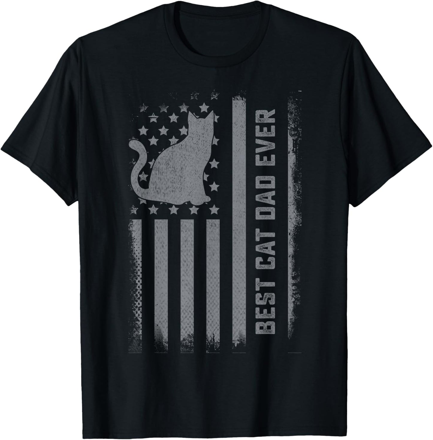 Men's Cat Dad US Flag Kitty Daddy Dad Christmas Fathers Day T-Shirt - T-Shirt | Black
