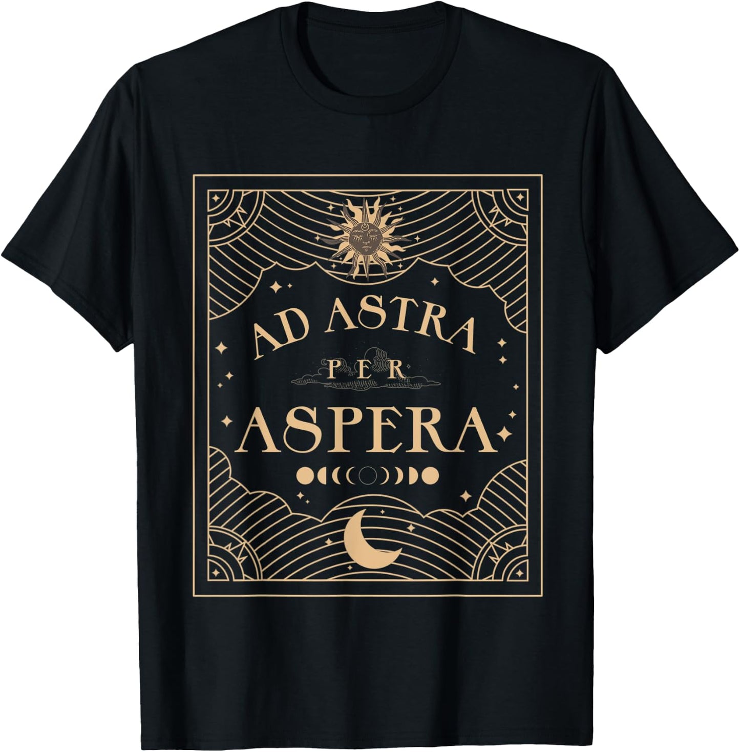 Dark Academia Aesthetic Ad Astra Tarot Celestial Sun & Moon T-Shirt - T-Shirt | Black