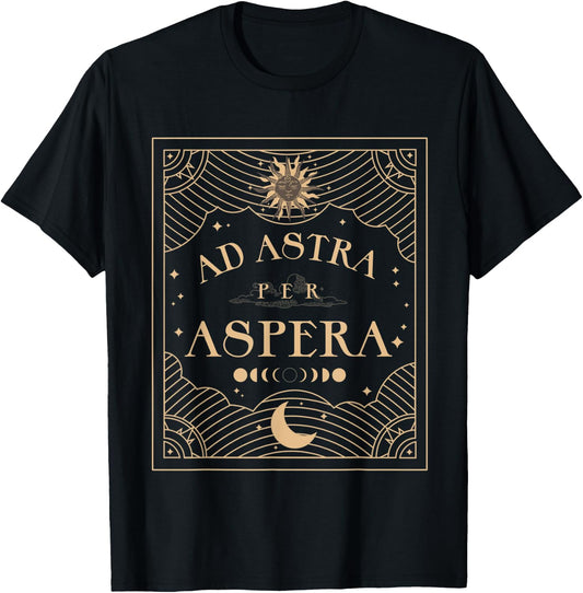 Dark Academia Aesthetic Ad Astra Tarot Celestial Sun & Moon T-Shirt - T-Shirt | Black
