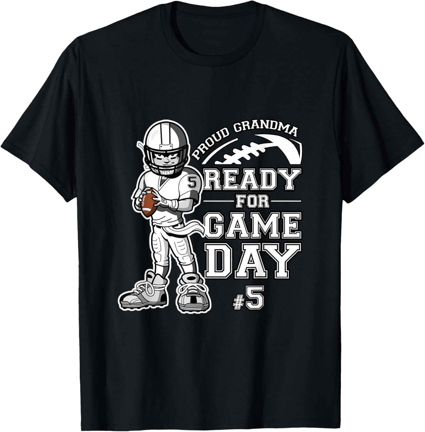 Custom Proud Football Grandma Number 5 Personalized Women T-Shirt - T-Shirt | Black