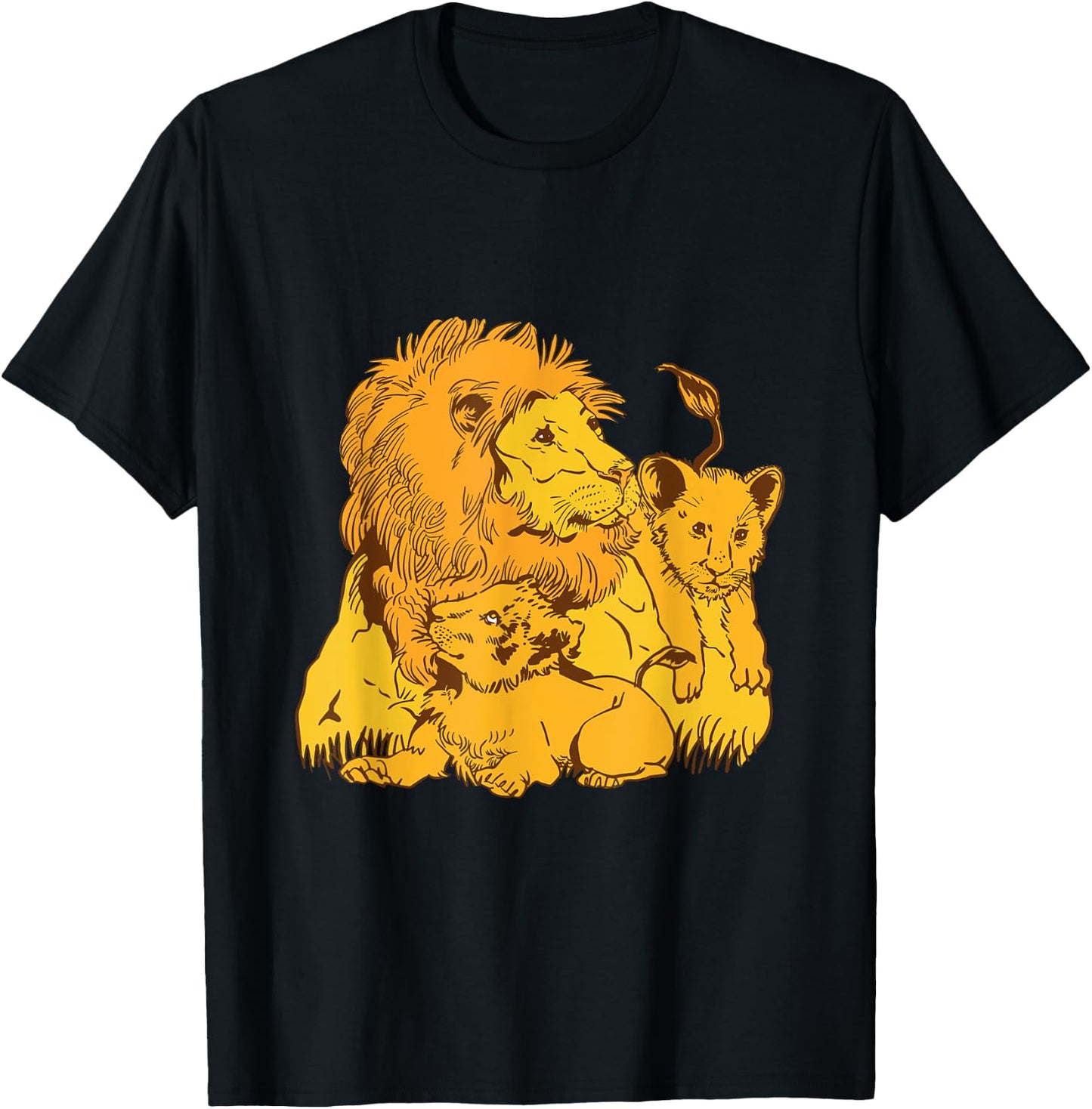 Proud Dad Lion with Cubs Lion Papa for Father's Day T-Shirt - T-Shirt | Black