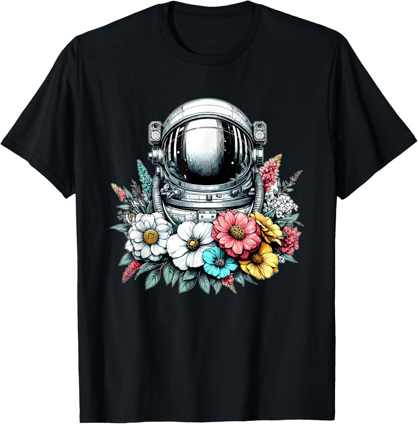 Astronaut Floral Spaceman Science Space Flower Lover T-Shirt - T-Shirt | Black