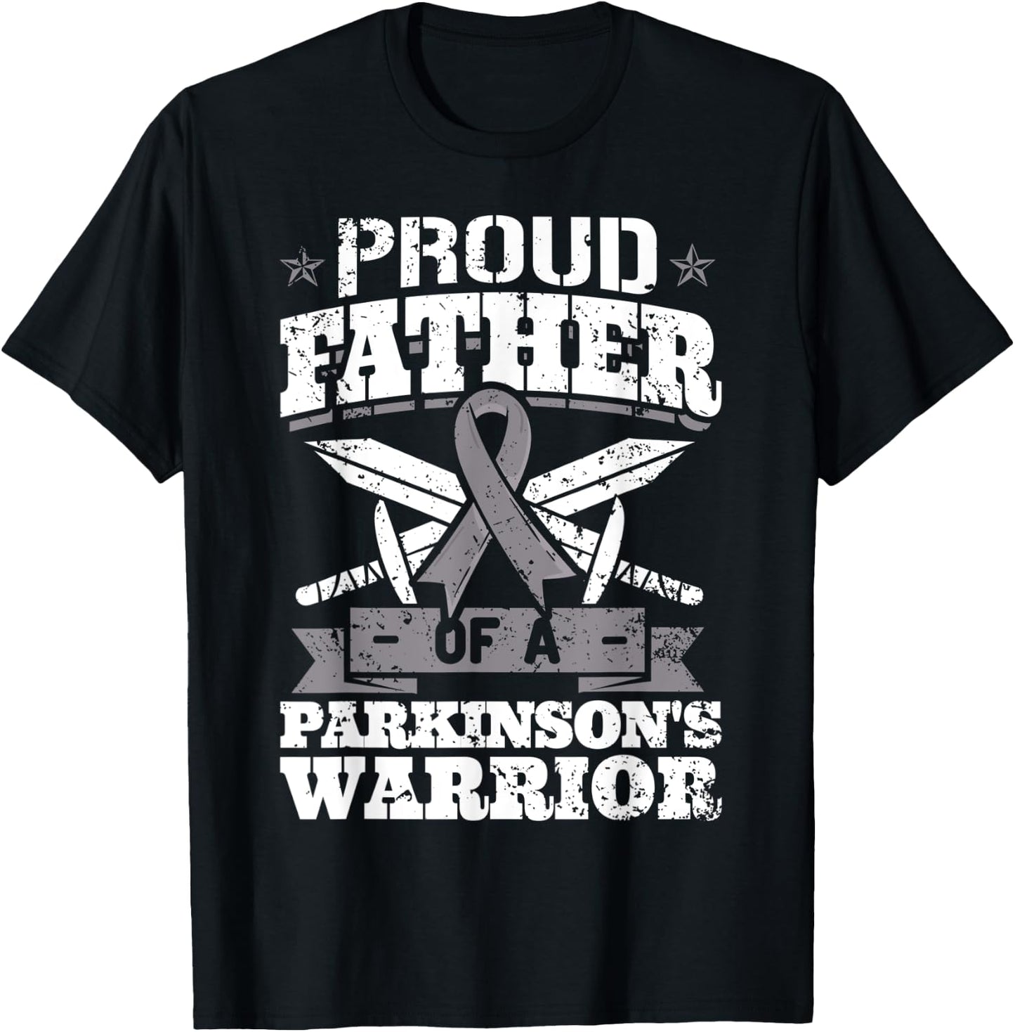 Proud Father Of A Parkinson's Warrior PD Awareness Ribbon T-Shirt - T-Shirt | Black