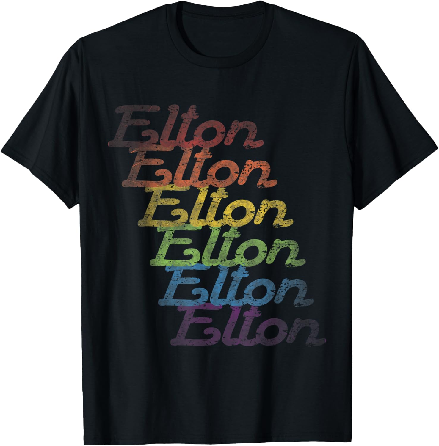 Elton First Name Rainbow Retro Style - Men Boys Named Elton T-Shirt - T-Shirt | Black