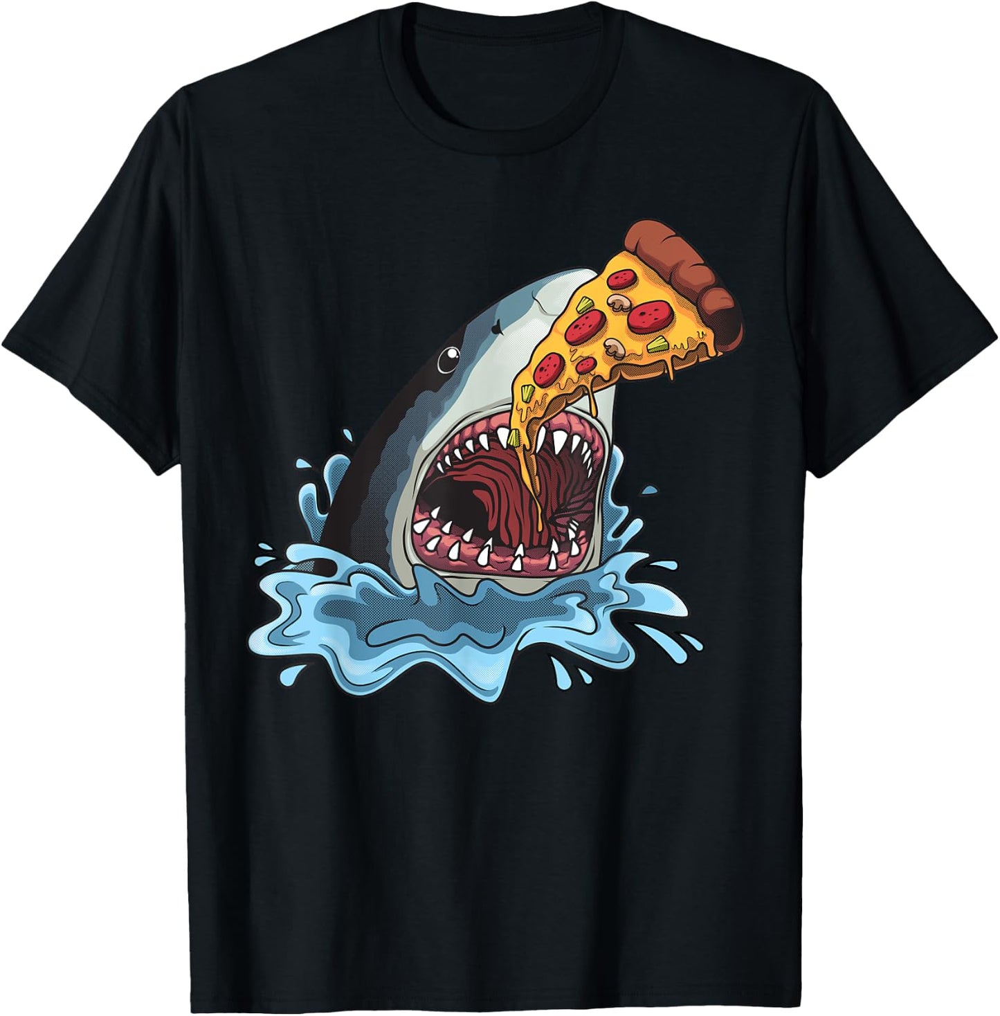 Funny Shark Pizza For Jawsome Shark Pizza Lover Men Women T-Shirt - T-Shirt | Black