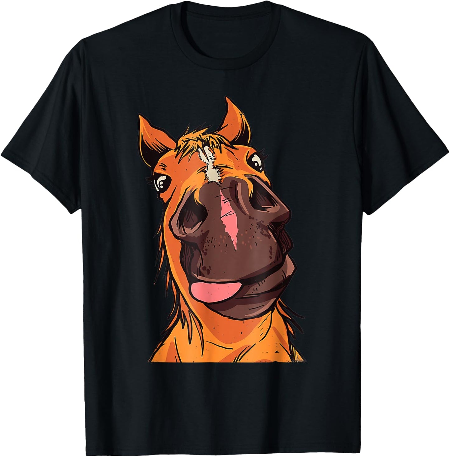Funny Horse Face Close Up Rider Horse Riding T-Shirt - T-Shirt | Black