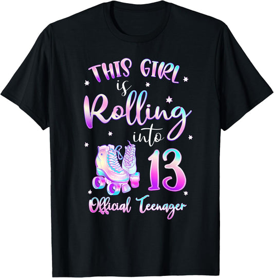 13th Birthday Rolling Into 13 Official Teenager Roller Skate T-Shirt - T-Shirt | Black