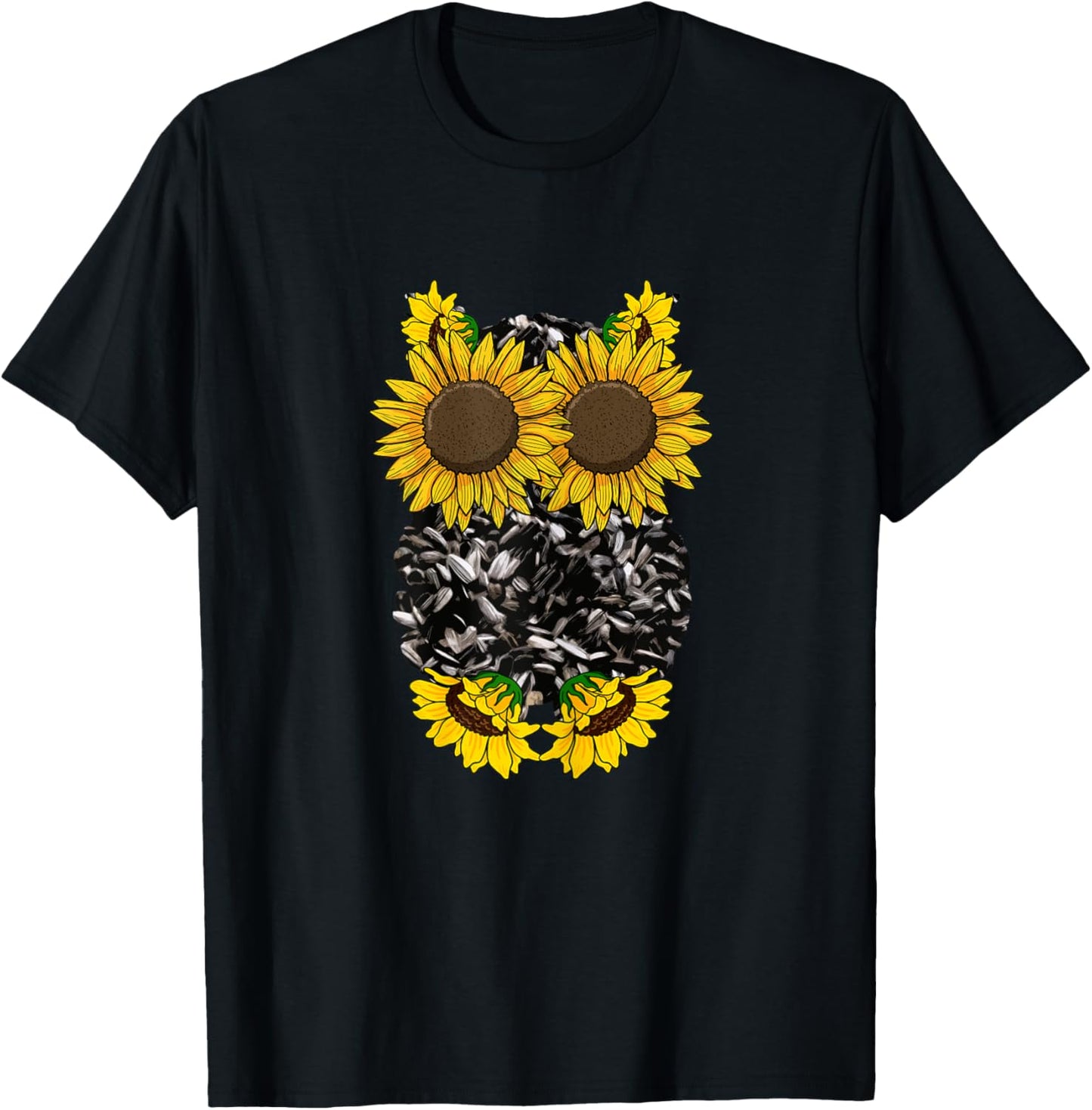 Sunflower Owl Cute Nocturnal Animal Floral Bird Lover Gift T-Shirt - T-Shirt | Black