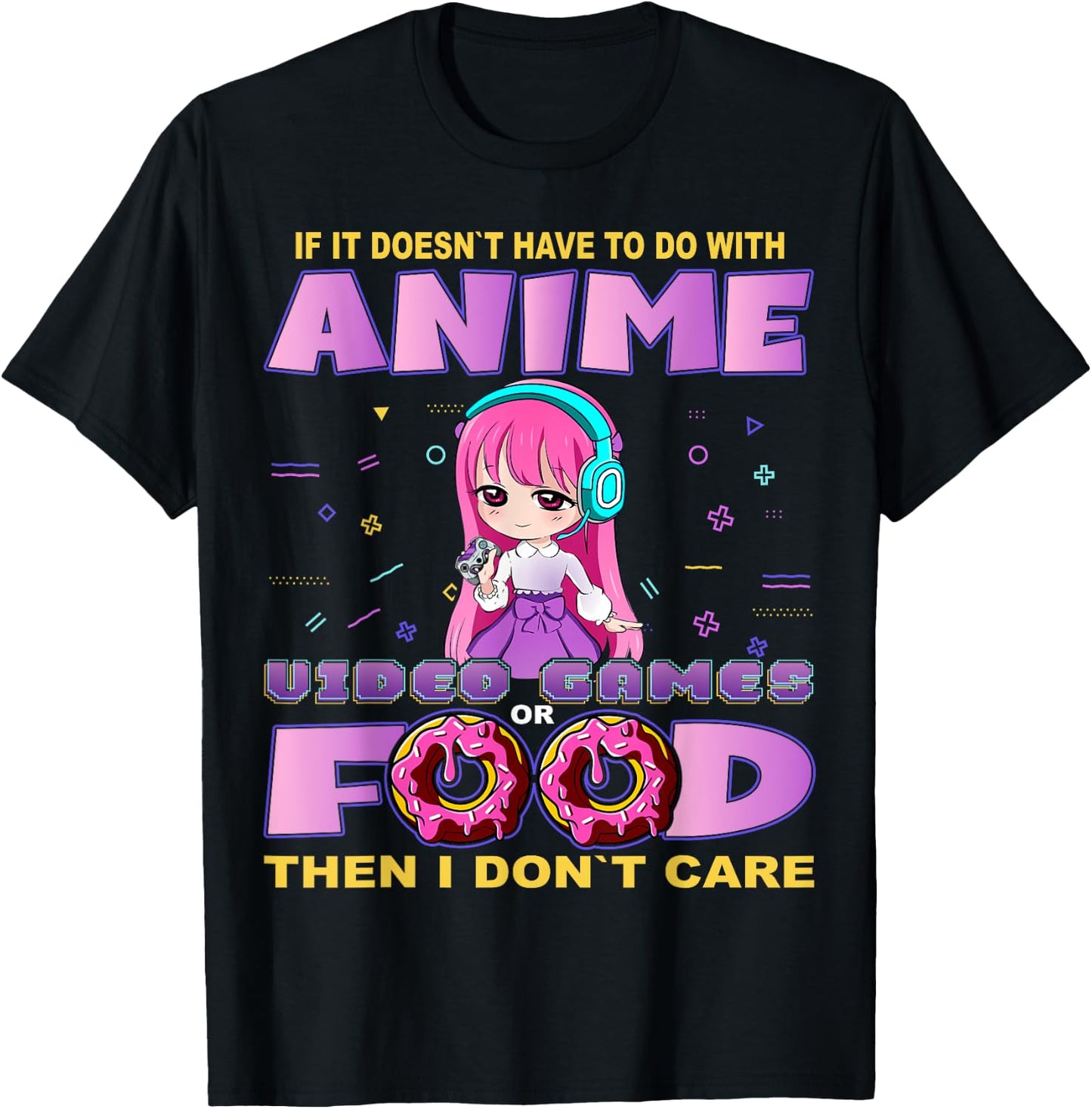 Funny Anime and Video Games Food Chibi Gaming Donut T-Shirt - T-Shirt | Black