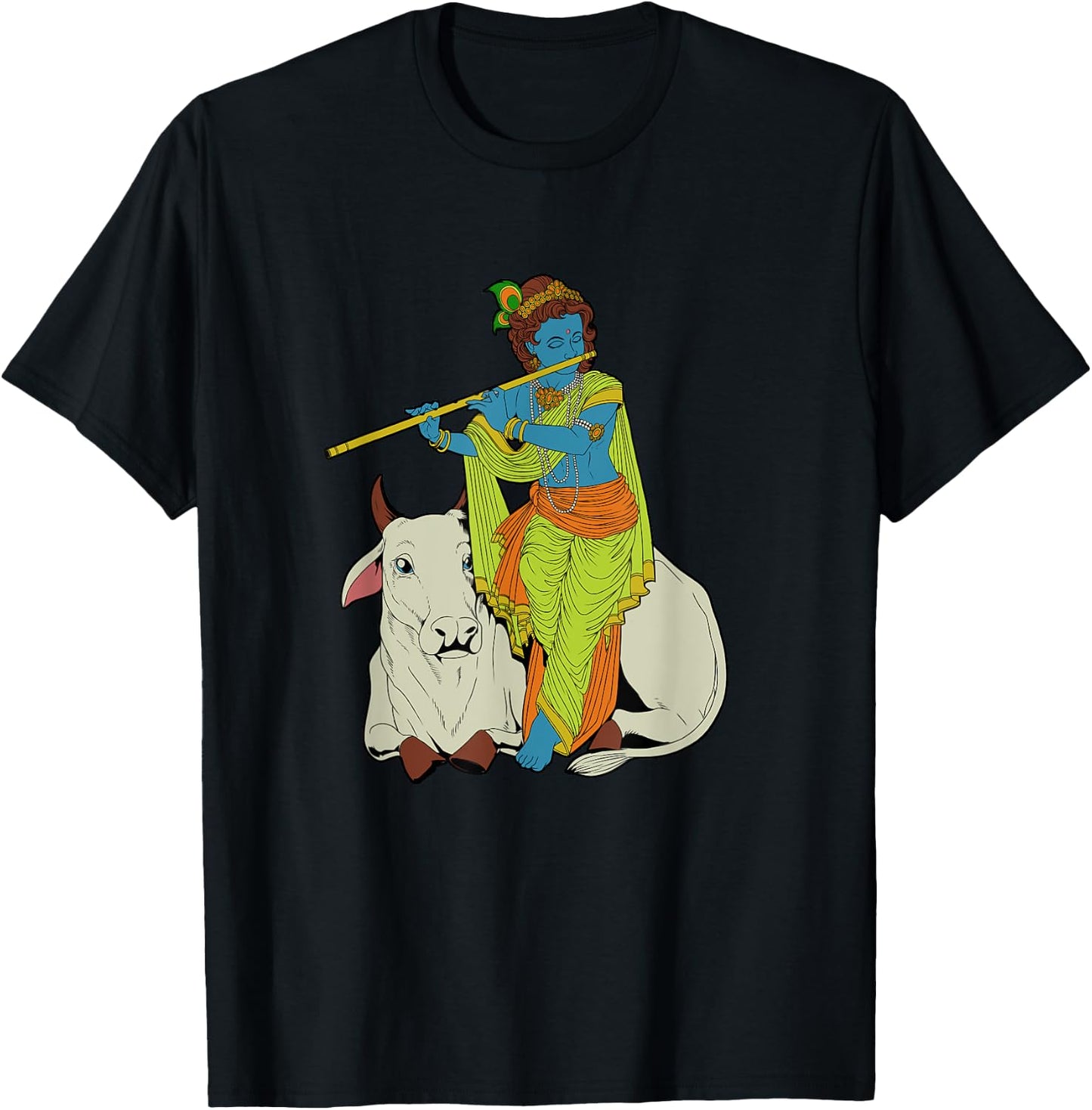 Hindu god - the blue flute player Krishna T-Shirt - T-Shirt | Black