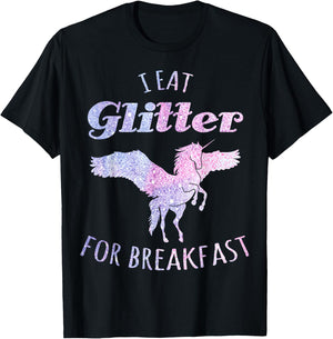 I Eat Glitter For Breakfast Magical Unicorn T-Shirt - T-Shirt | Black