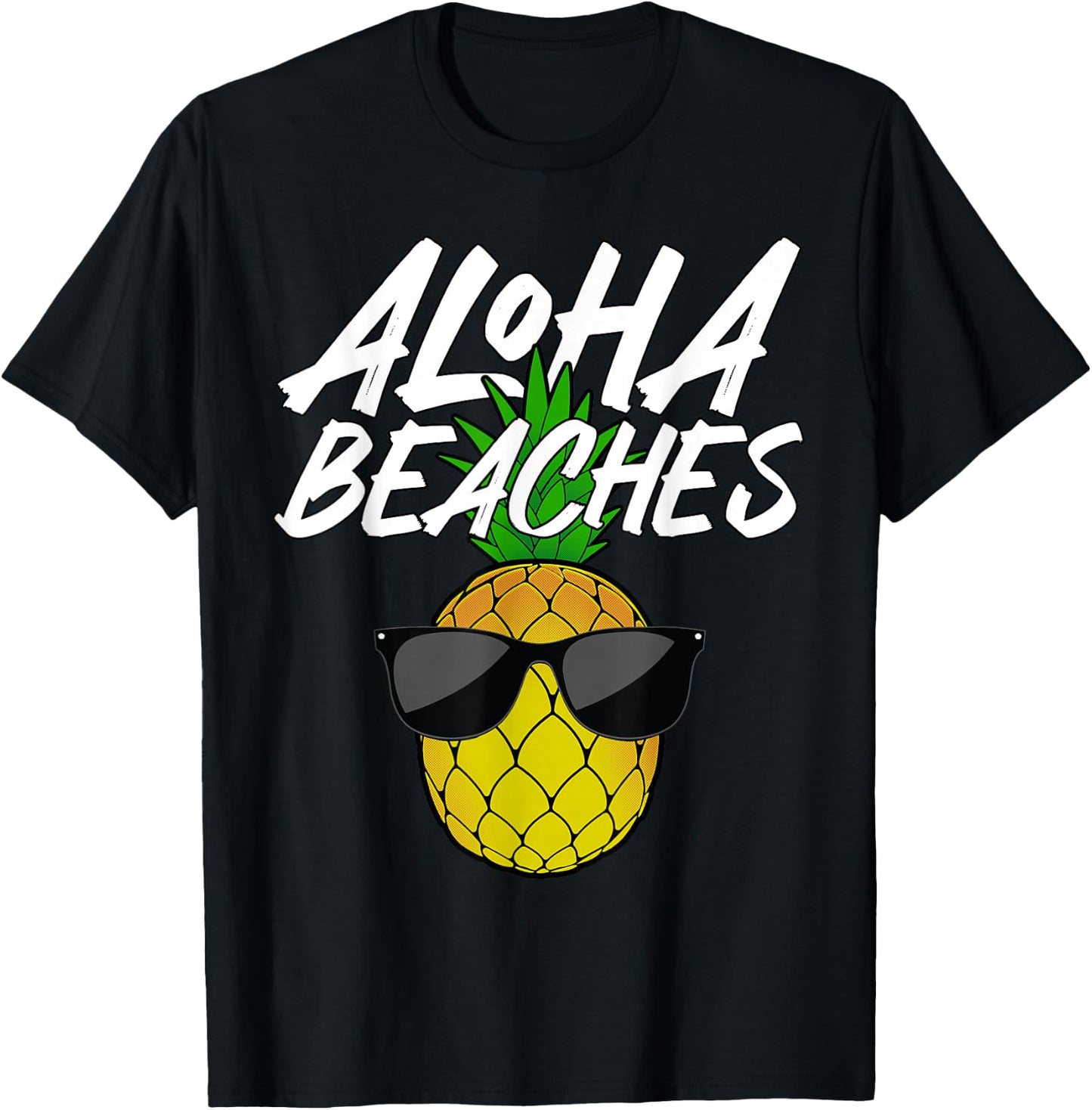 Funny Aloha Beaches Designs Women Pineapple Hawaiian T-Shirt - T-Shirt | Black