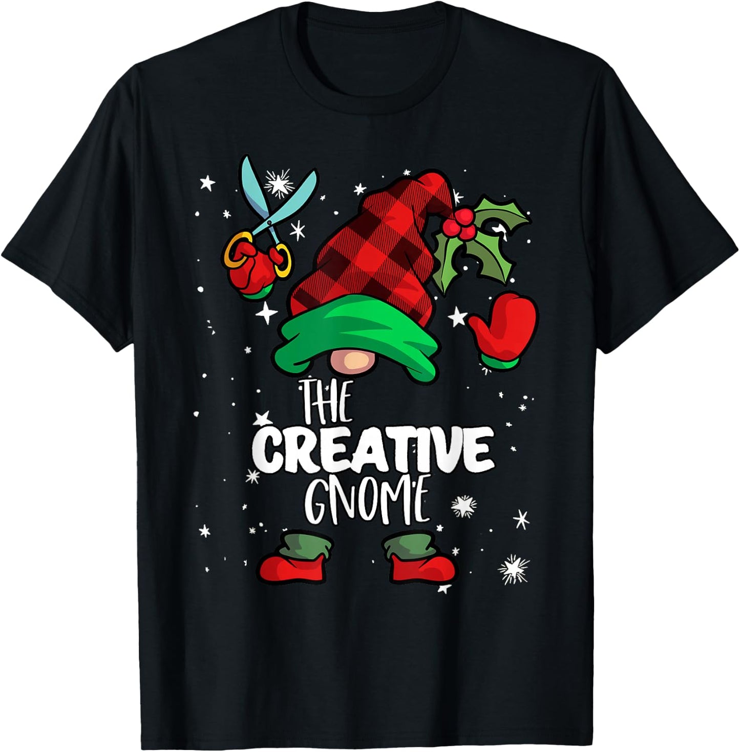 Creative Gnome Red Buffalo Plaid Matching Family Christmas T-Shirt - T-Shirt | Black