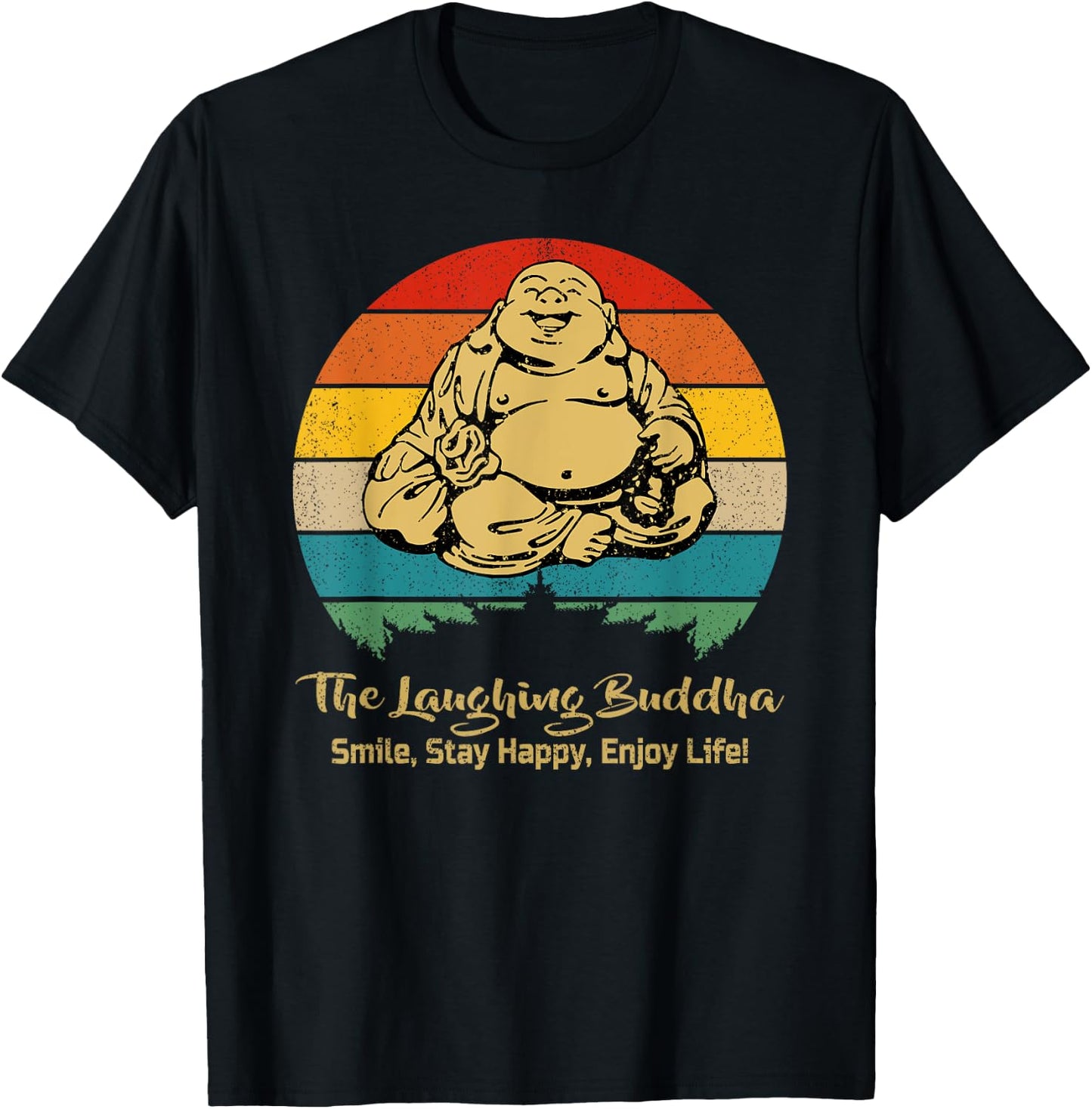 Laughing Smiling Vintage Retro Design Buddha T-Shirt - T-Shirt | Black
