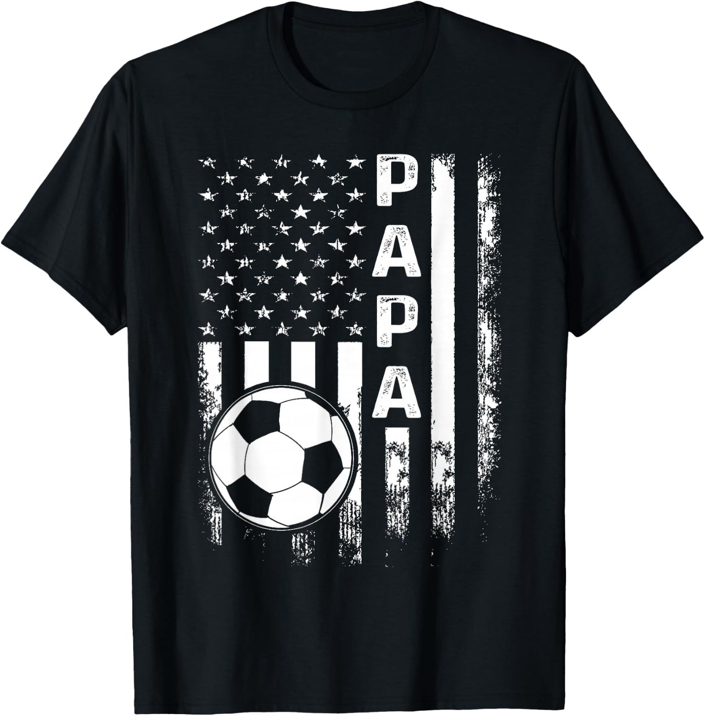 Soccer Papa American Flag Vintage Christmas Xmas T-Shirt - T-Shirt | Black