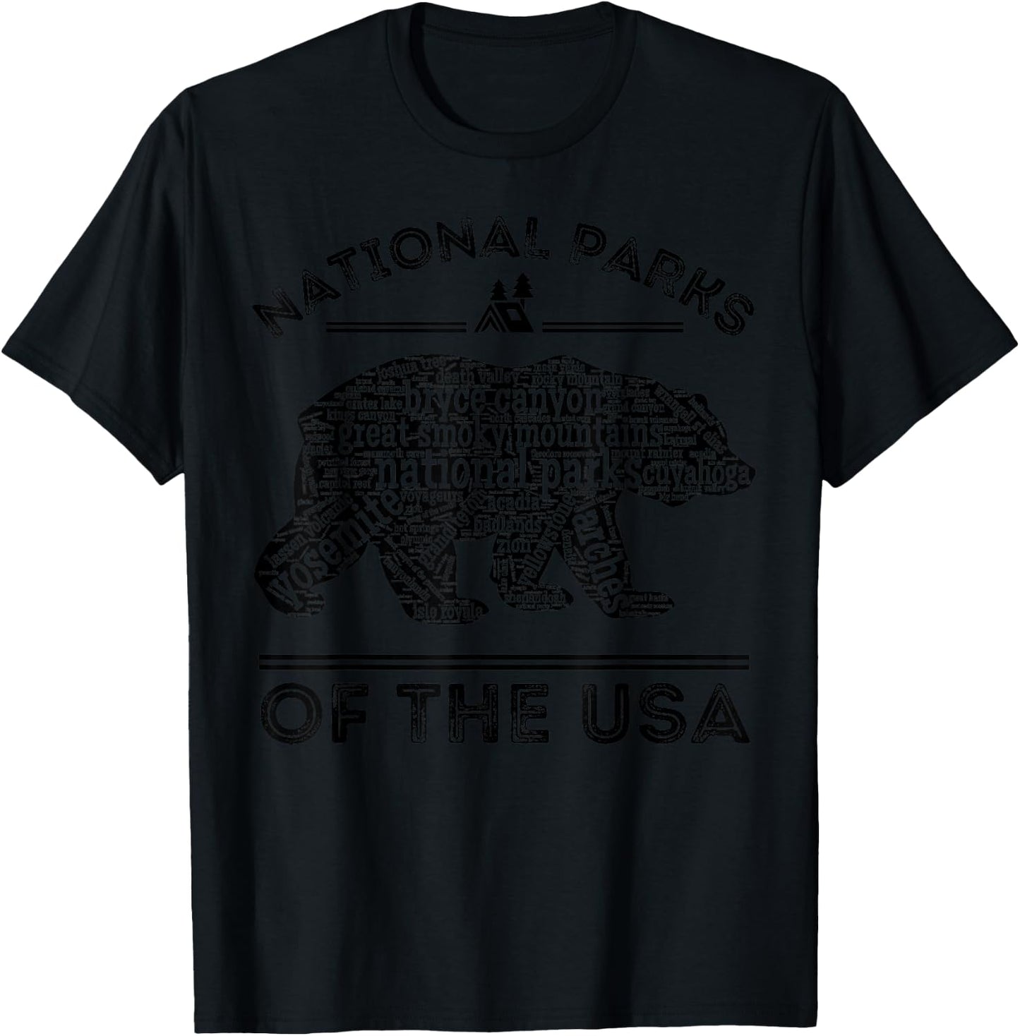 National Parks Bear Hiking Travel Camping Outdoors Retro USA Small T-Shirt - T-Shirt | Black