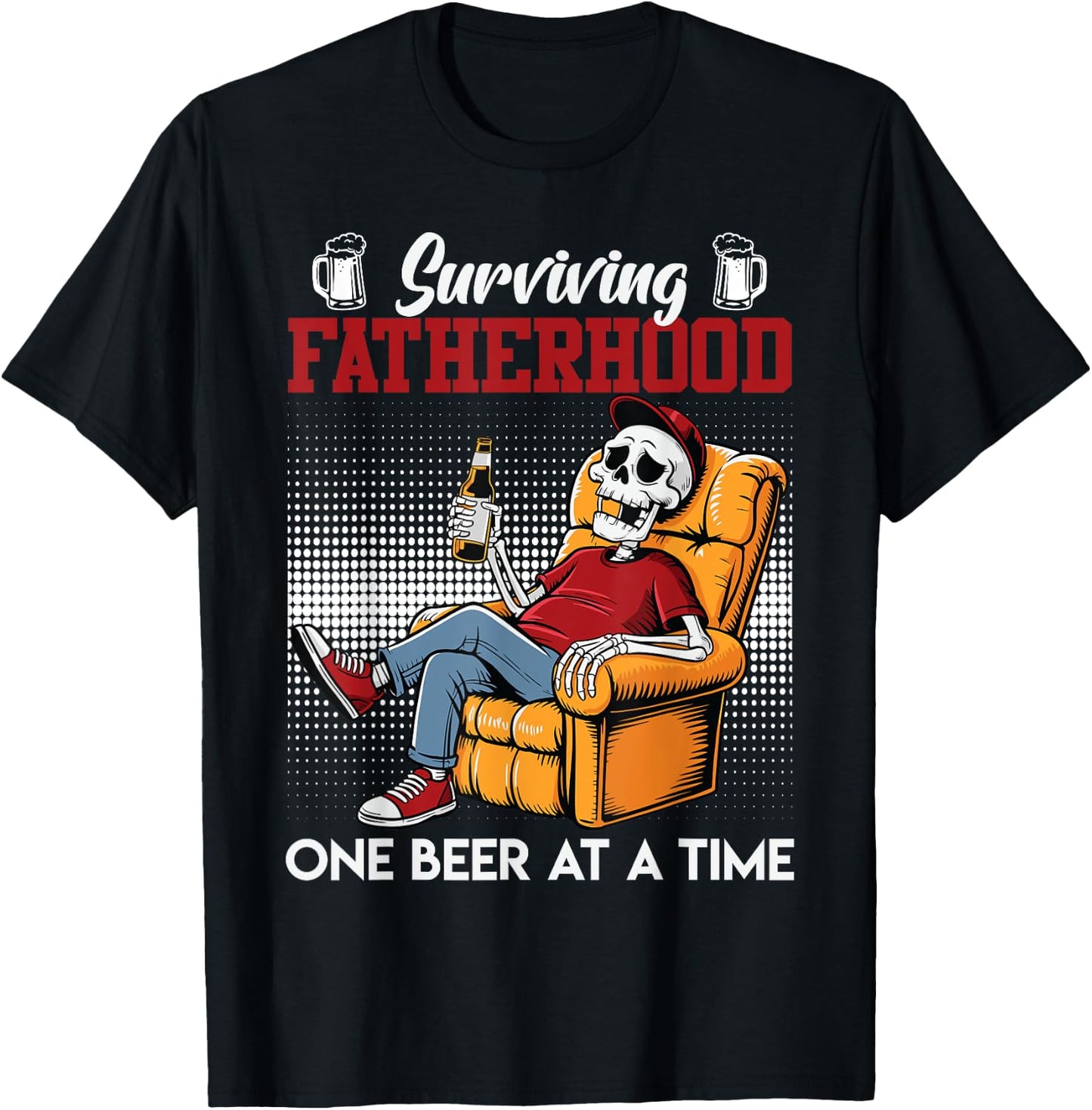 Fatherhood SURVIVING FATHERHOOD ONE BEER A TIME Dads T-Shirt - T-Shirt | Black