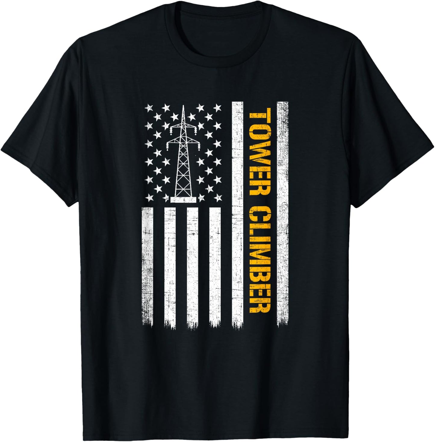 Tower Climber American Flag, Tower Climber T-Shirt - T-Shirt | Black