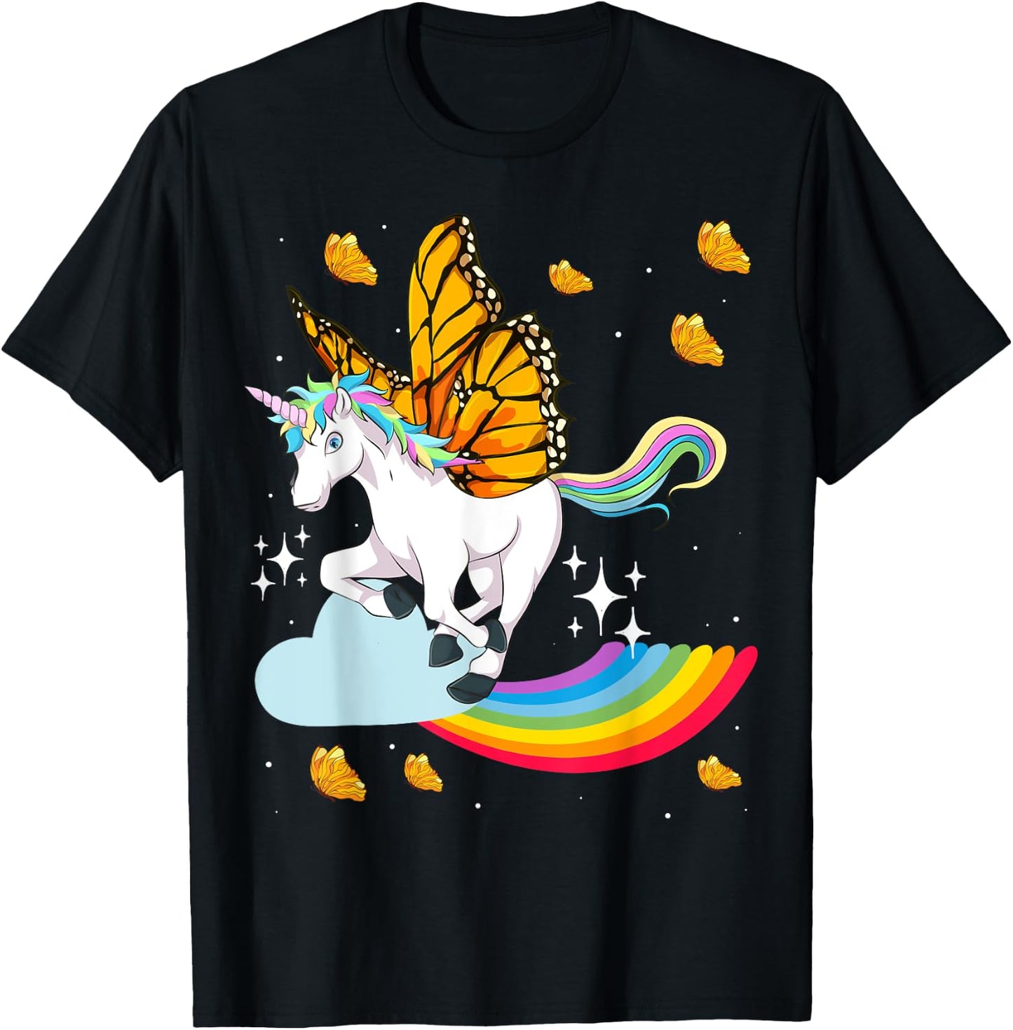 Fantasy Butterfly Animal Rainbow Magical Creature Unicorn T-Shirt - T-Shirt | Black