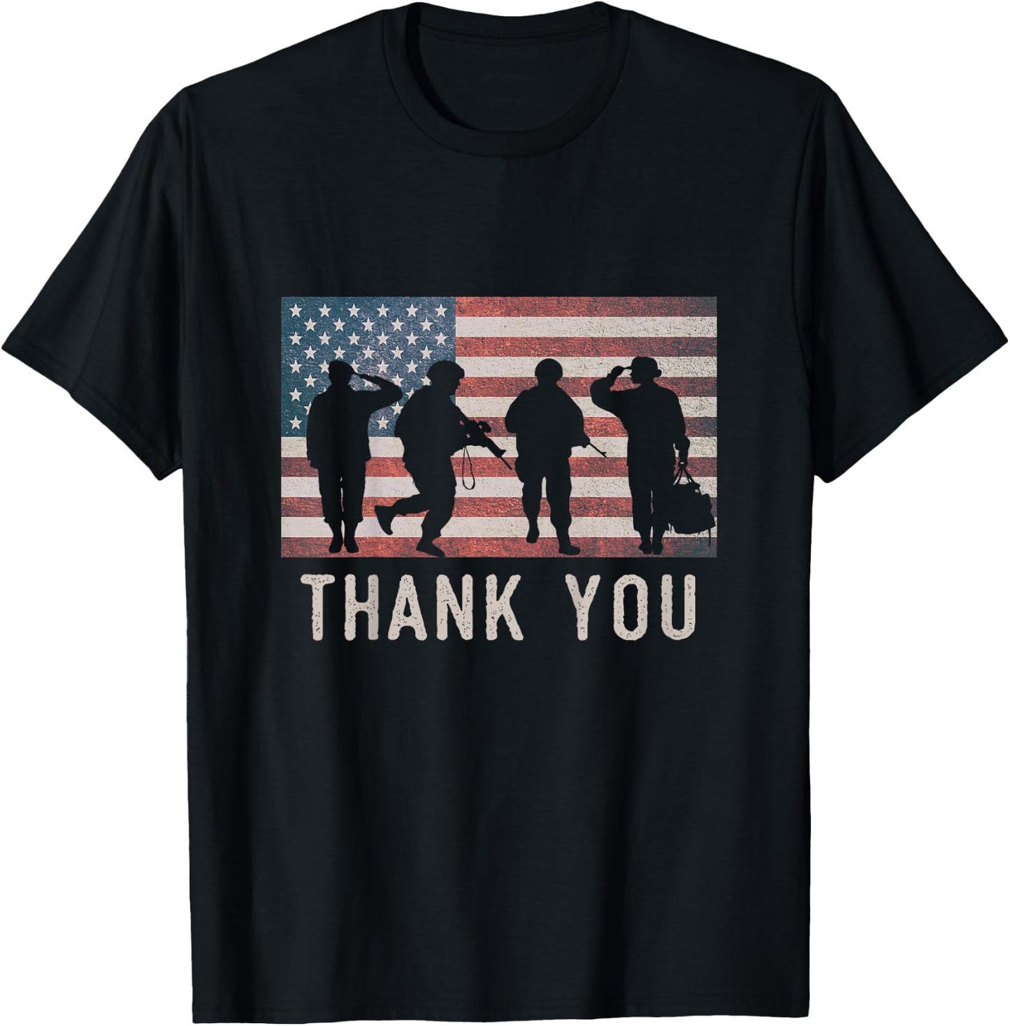 Thank You Veterans - American Flag & Military Silhouette kid T-Shirt - T-Shirt | Black