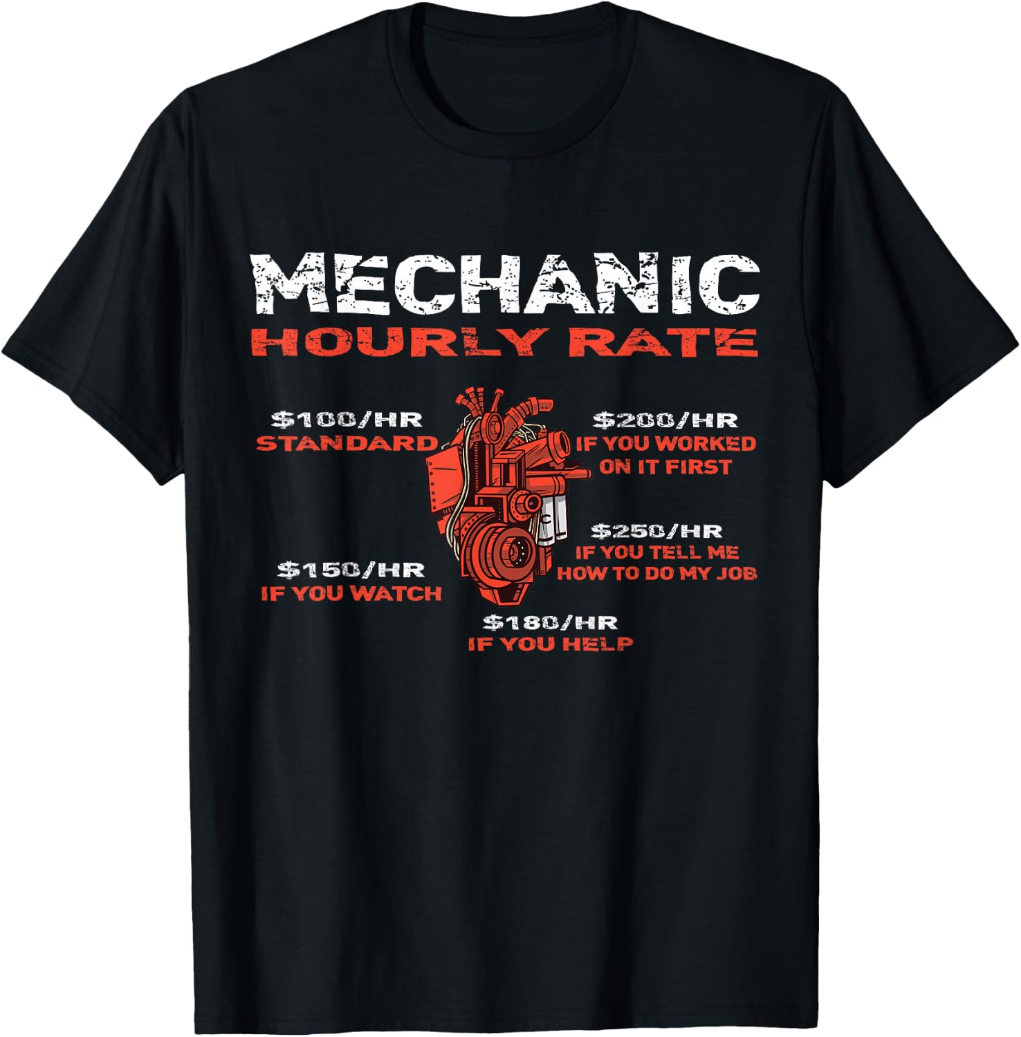 Funny Mechanic Hourly Rate Labor Rates T-Shirt - T-Shirt | Black