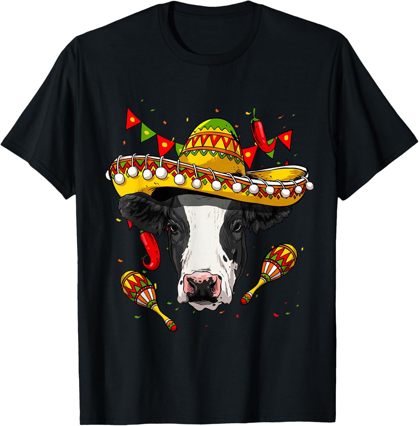 Cinco de Mayo Cow Mexican Lover Sombrero Cow T-Shirt - T-Shirt | Black