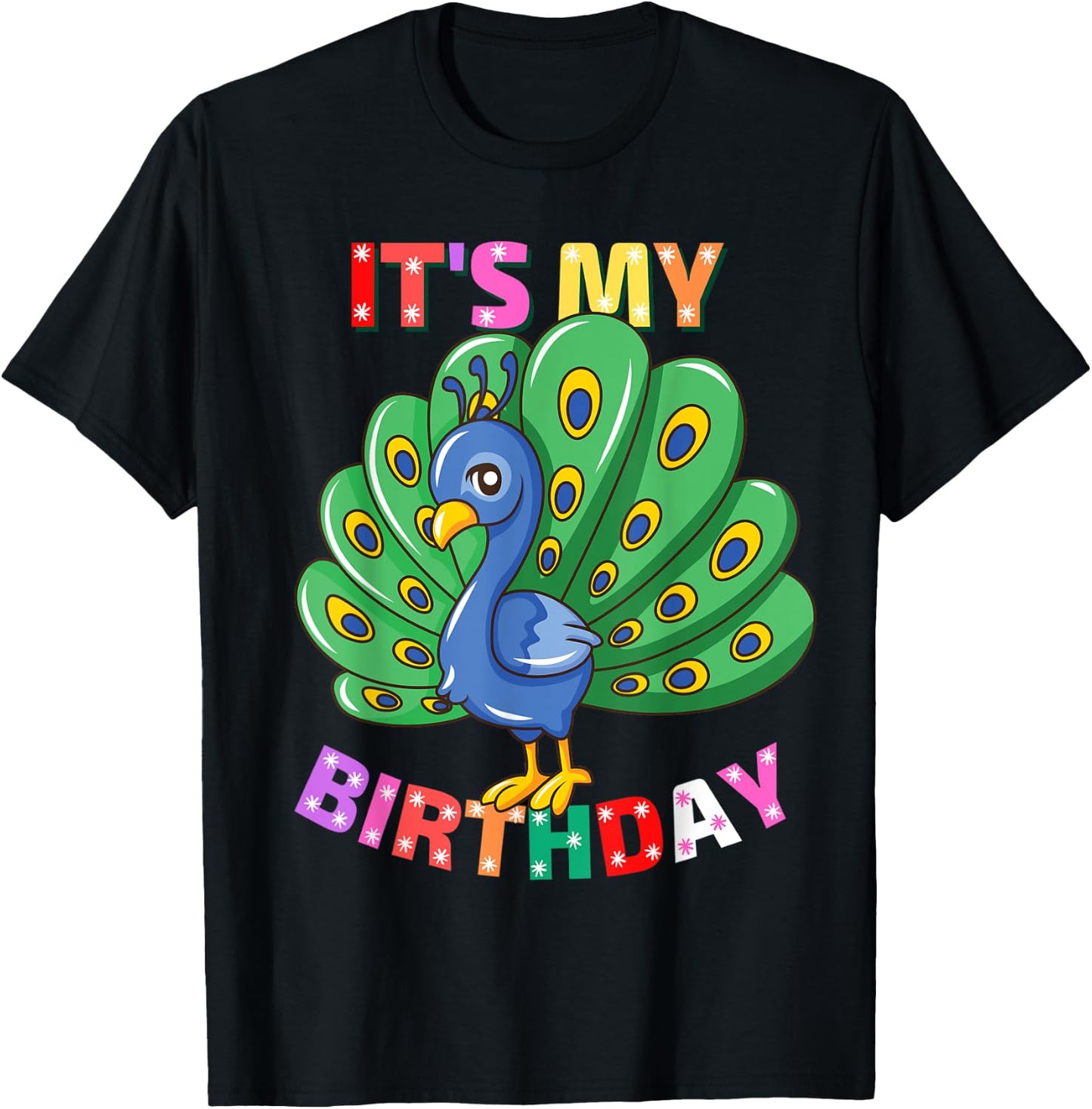 It's My Birthday Peacock Girls Birthday Peacock T-Shirt - T-Shirt | Black