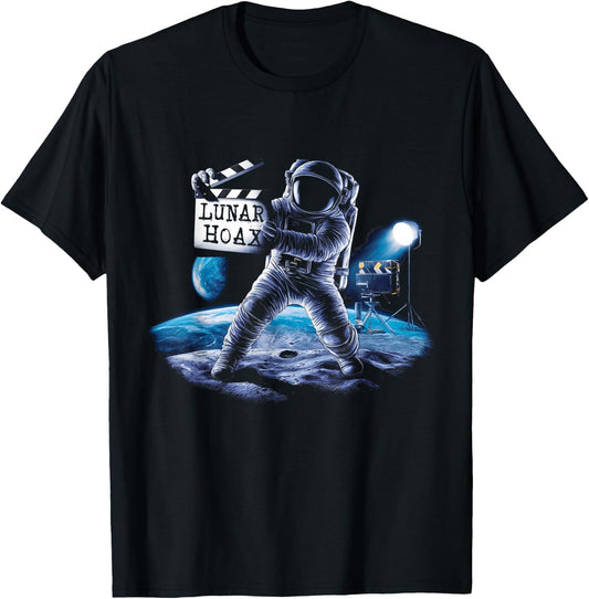 Astronaut Lunar Hoax Moon Landing Conspiracy Theory T-Shirt - T-Shirt | Black