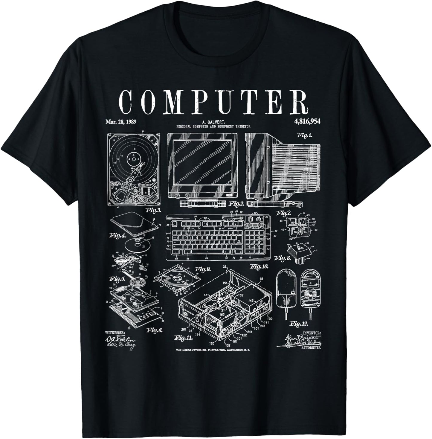 Computer Gamer Geek Vintage IT PC Hardware Patent Print T-Shirt - T-Shirt | Black