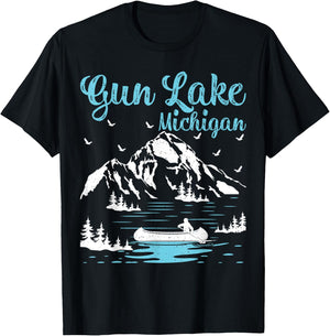 Summer Vacation Retro Michigan Gun Lake Men Women T-Shirt - T-Shirt | Black