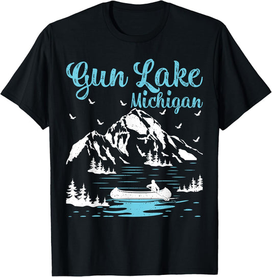 Summer Vacation Retro Michigan Gun Lake Men Women T-Shirt - T-Shirt | Black