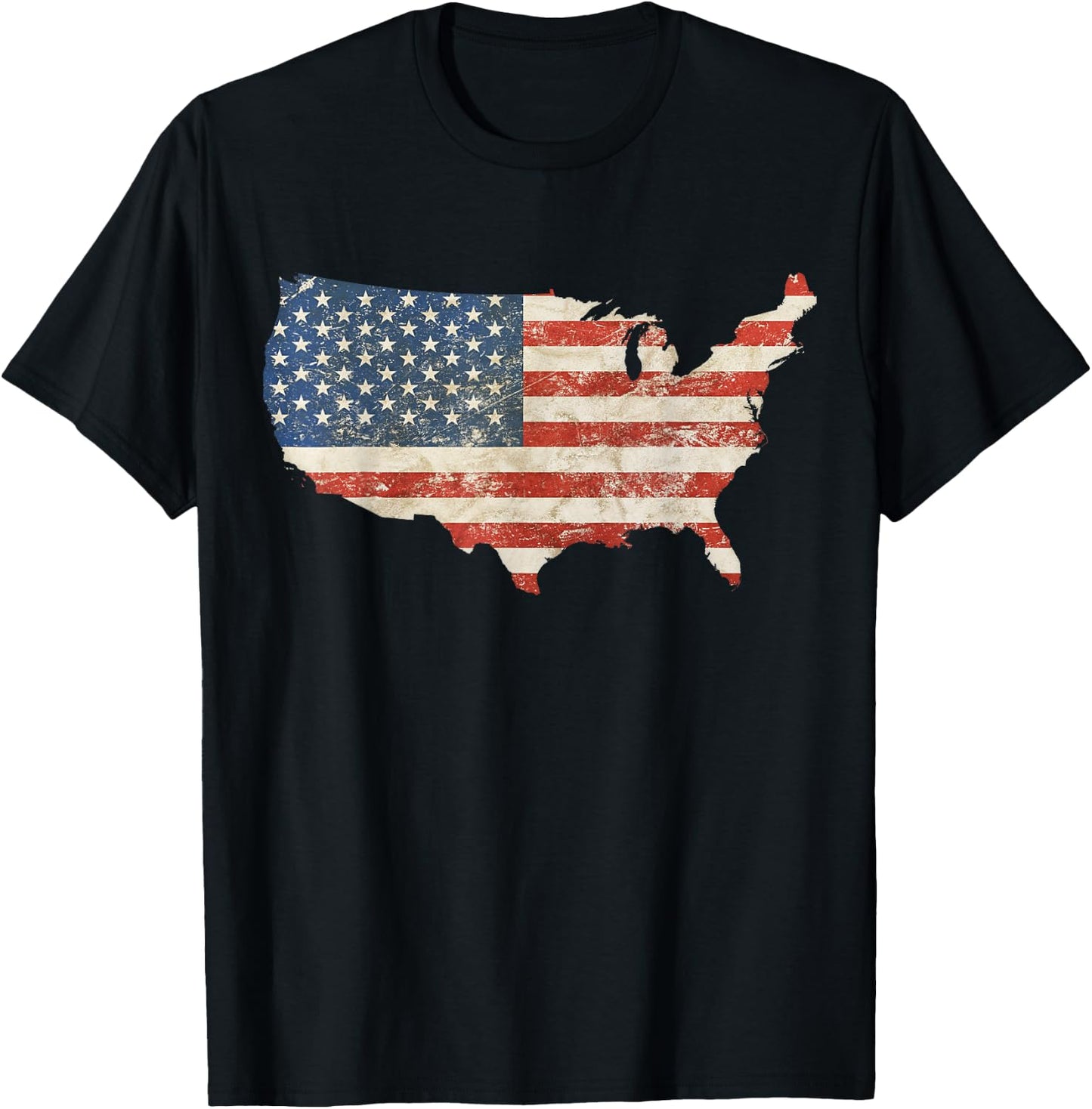 US Map Shaped Grunge Vintage Faded American Flag Kids Men T-Shirt - T-Shirt | Black