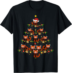 Red Panda Animal Xmas Tree Santa Hat Red Panda Christmas T-Shirt - T-Shirt | Black
