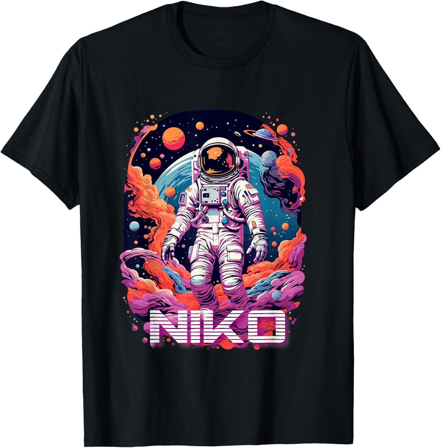 NIKO - Cute Boy Name with cool Astronaut T-Shirt - T-Shirt | Black