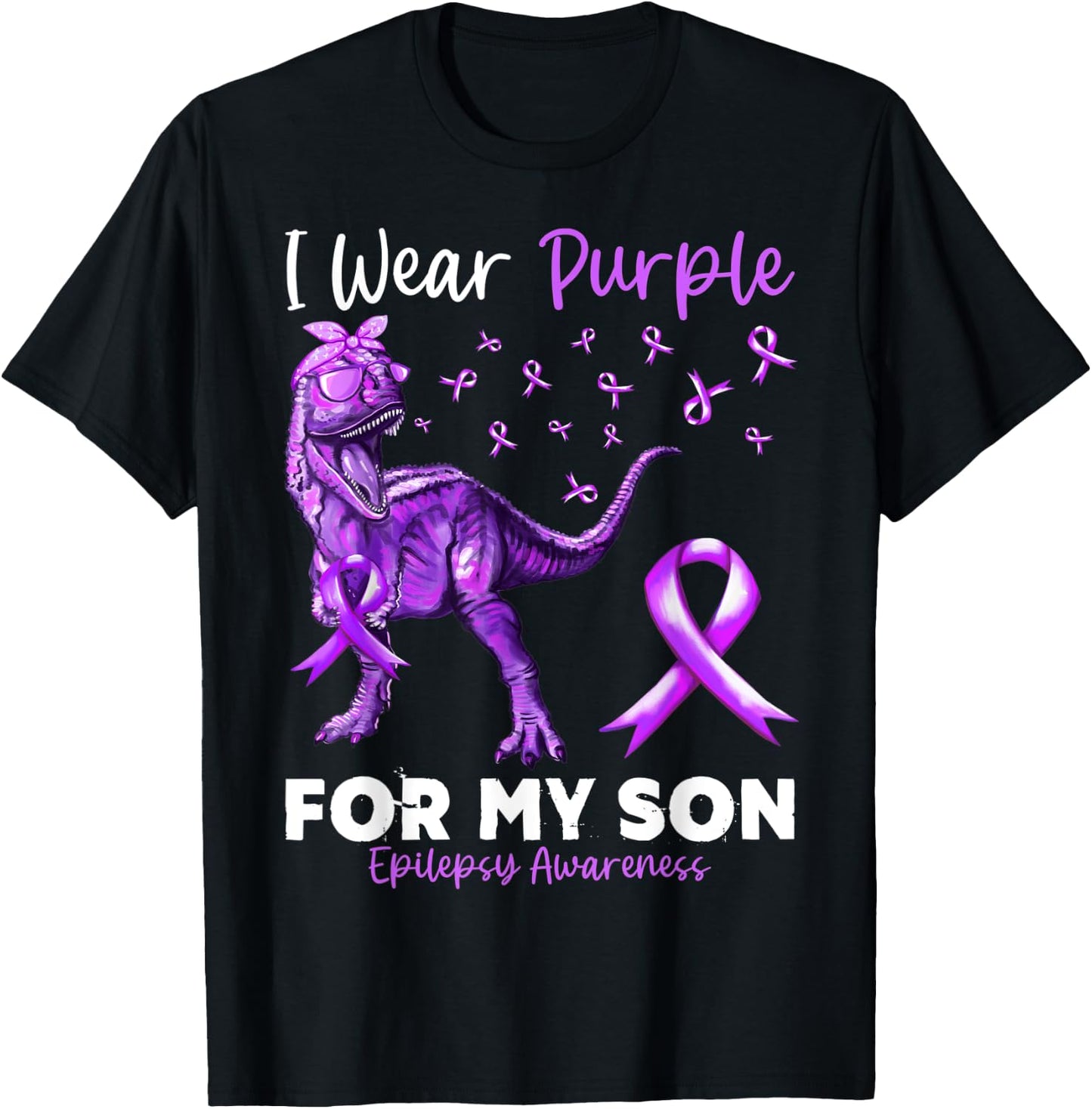 I Wear Purple For My Son Epilepsy Awareness Dinosaur T-Shirt - T-Shirt | Black