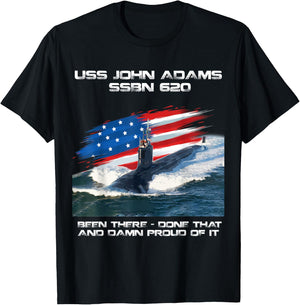 USS John Adams SSBN-620 American Flag Submarine Veteran Xmas Men T-Shirt - T-Shirt | Black