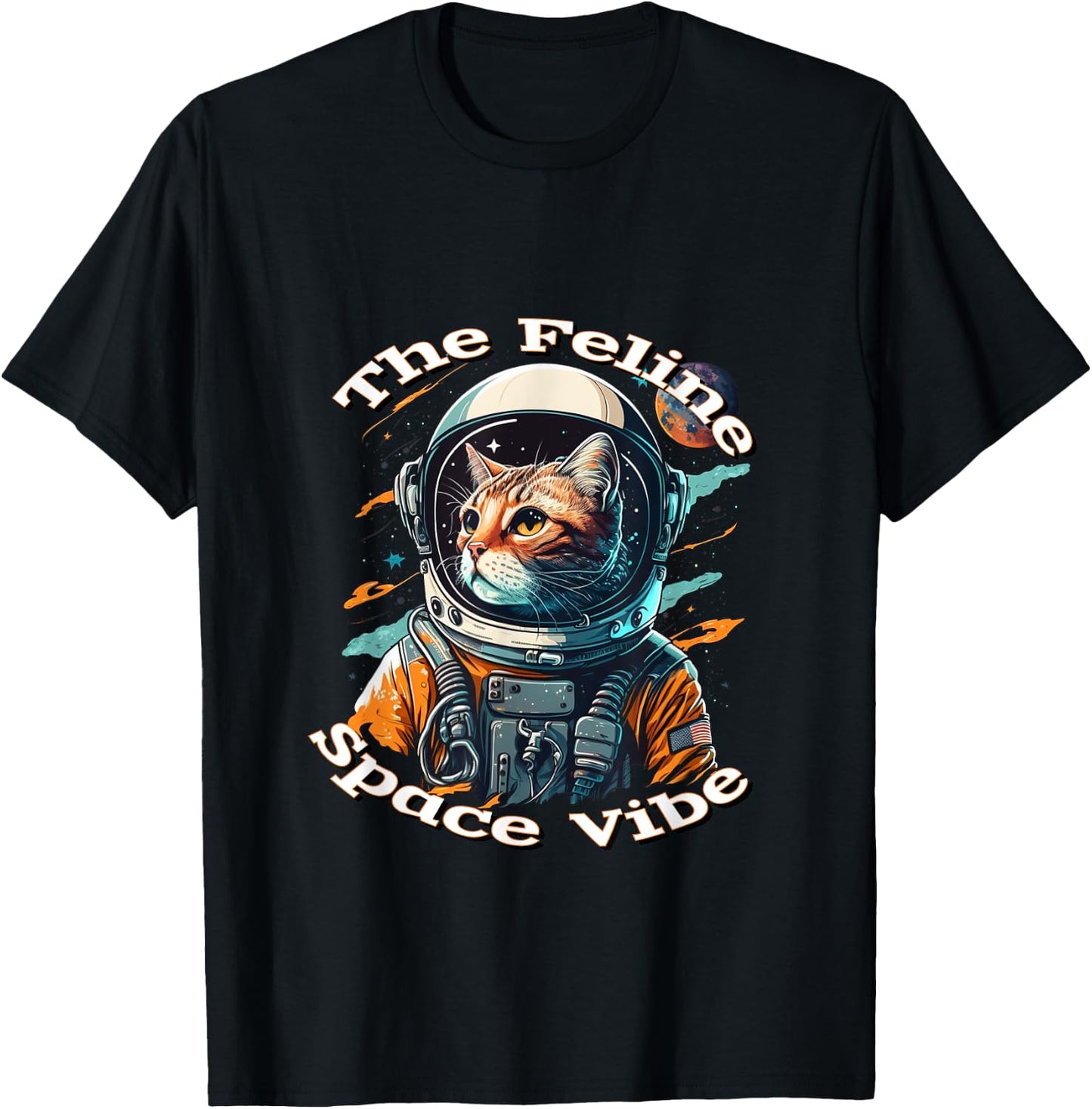 Astronaut Cat I Space I Patriotic Usa I Intergalactic Feline T-Shirt - T-Shirt | Black