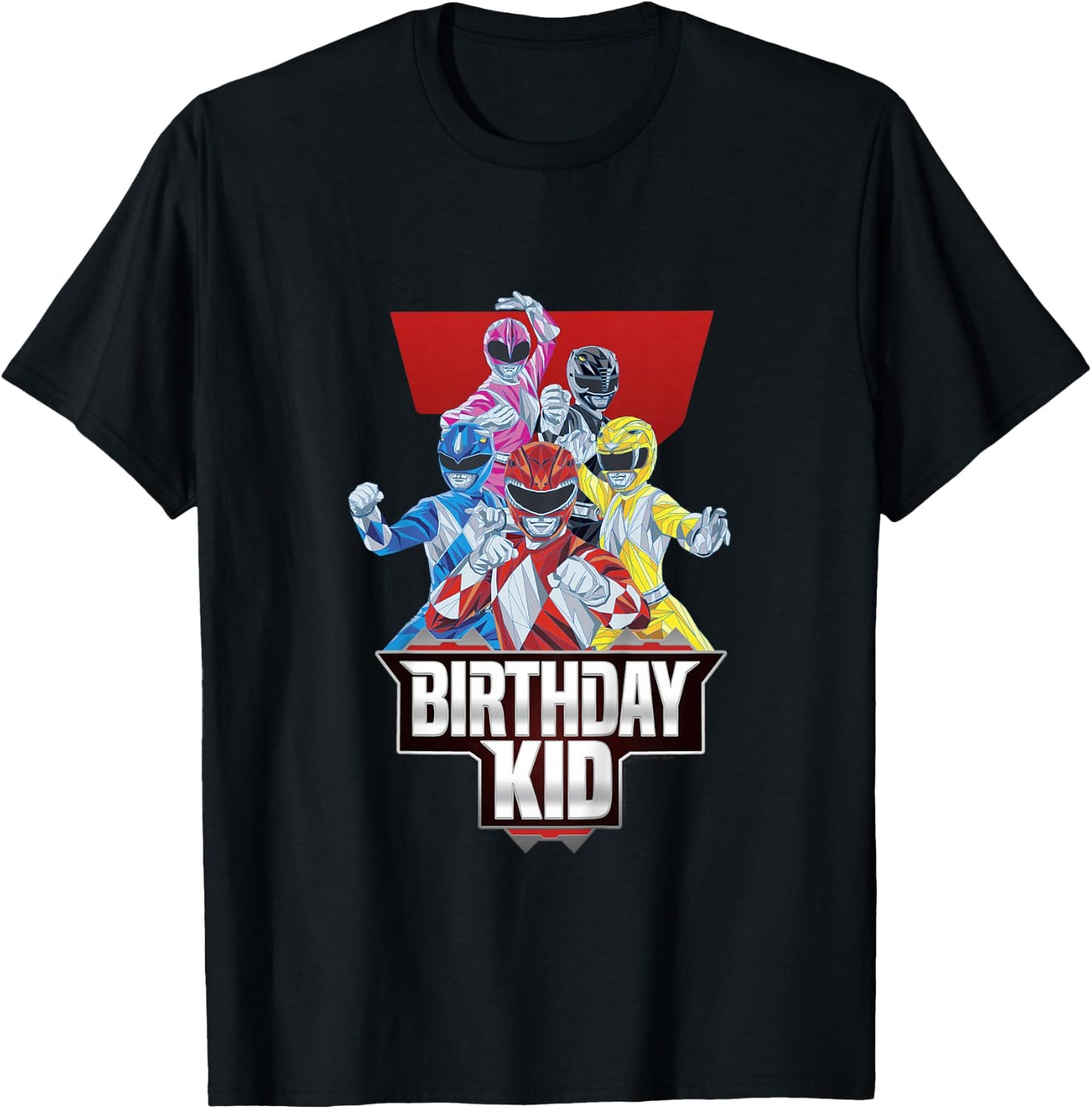 Power Rangers Birthday Kid Mighty Morphin' Group Shot Youth T-Shirt - T-Shirt | Black