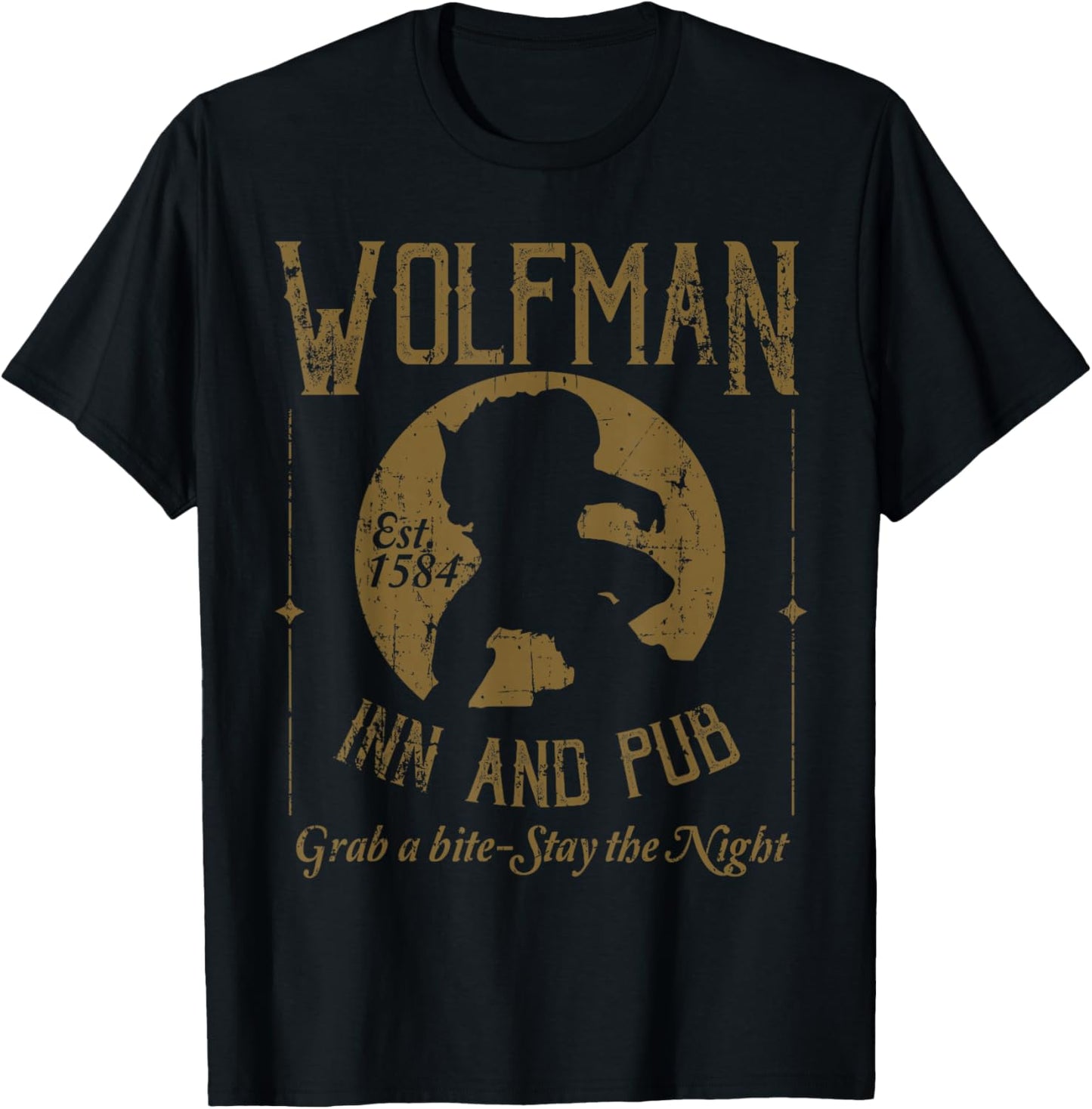 Candis Raechelle Designs Wolfman Inn and Pub Distressed Black T-Shirt - T-Shirt | Black