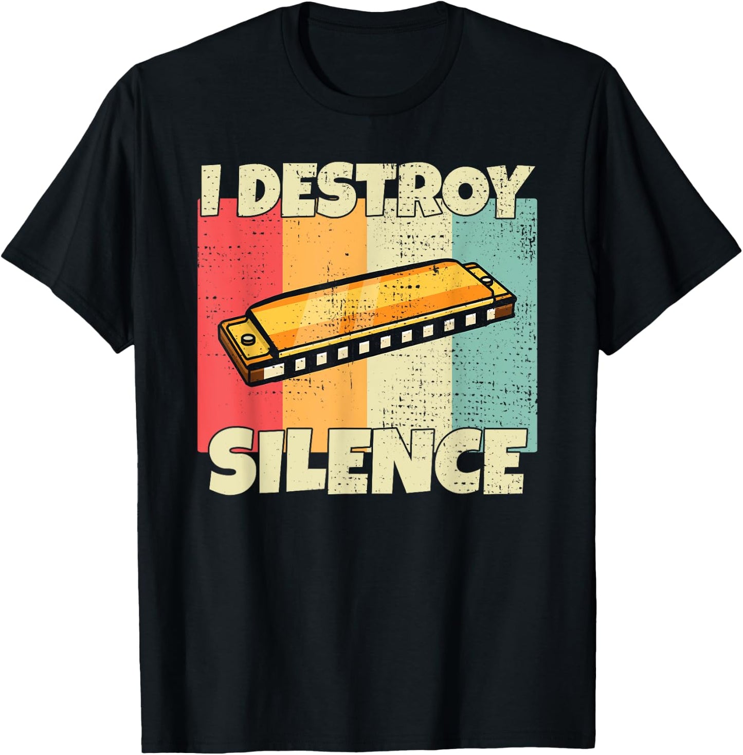 Funny Harmonica instrument I Destroy Silence for Harmonica T-Shirt - T-Shirt | Black
