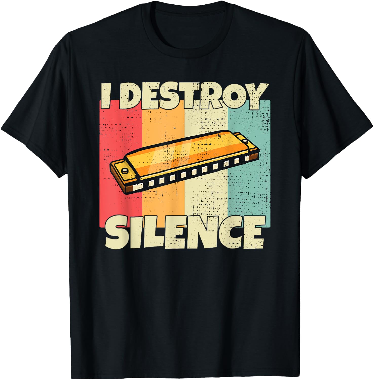 Funny Harmonica instrument I Destroy Silence for Harmonica T-Shirt - T-Shirt | Black