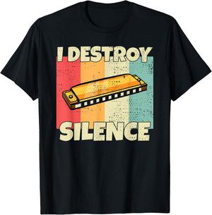 Funny Harmonica instrument I Destroy Silence for Harmonica T-Shirt - T-Shirt | Black