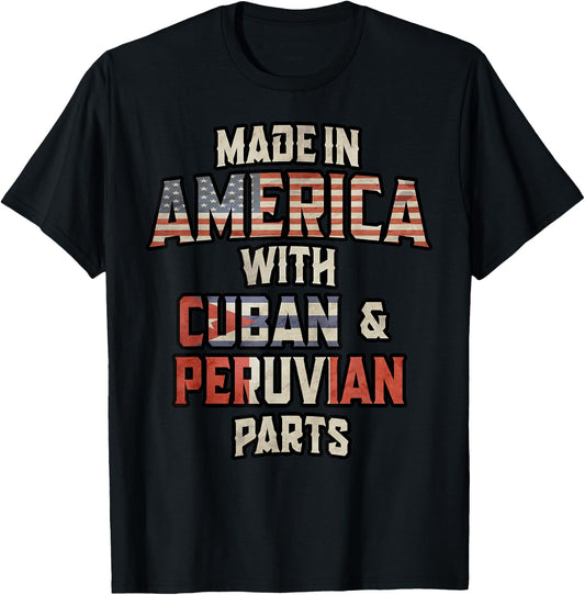 Cuban And Peruvian Made In America Mix DNA Heritage Vintage T-Shirt - T-Shirt | Black