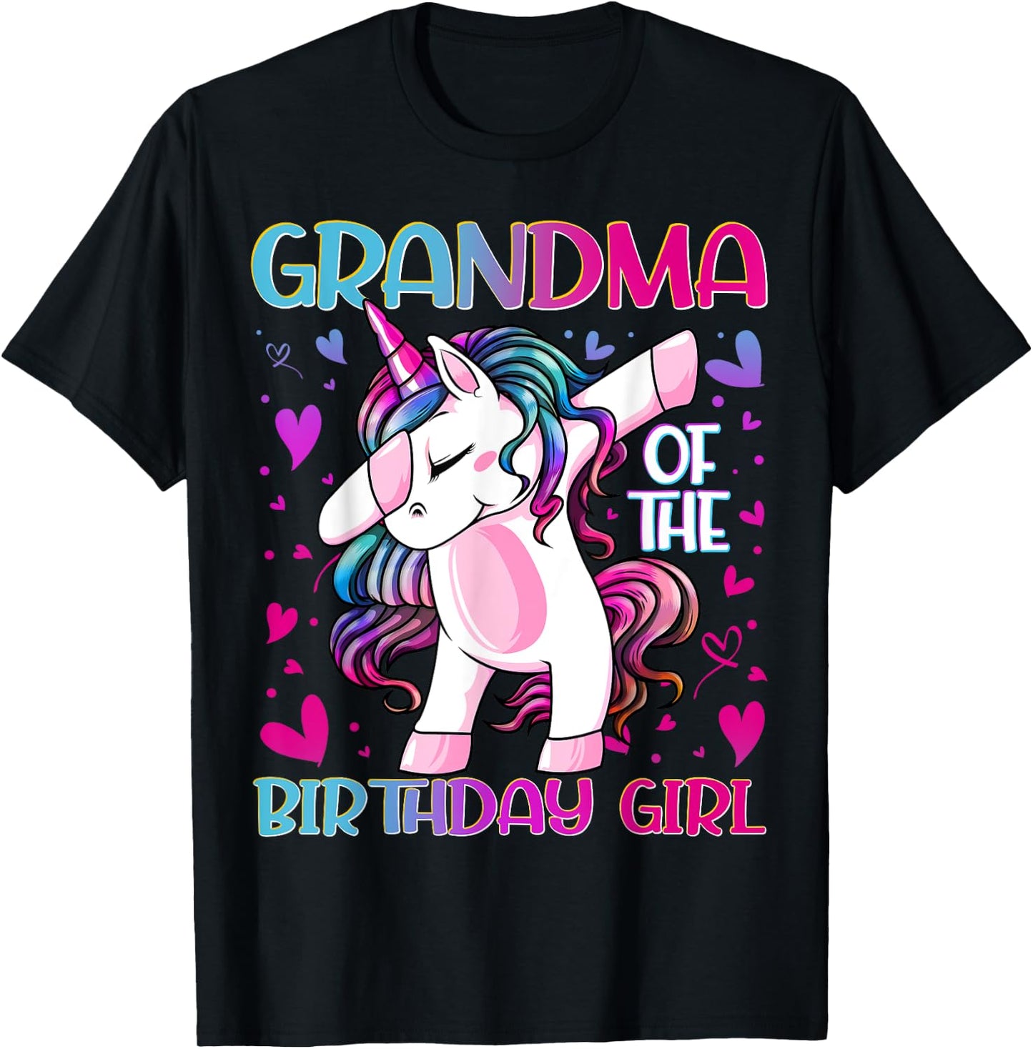 Grandma of the Birthday Girl Dabbing Unicorn Grandmother T-Shirt - T-Shirt | Black