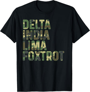 Military Camouflage Delta India Lima Foxtrot DILF T-Shirt - T-Shirt | Black