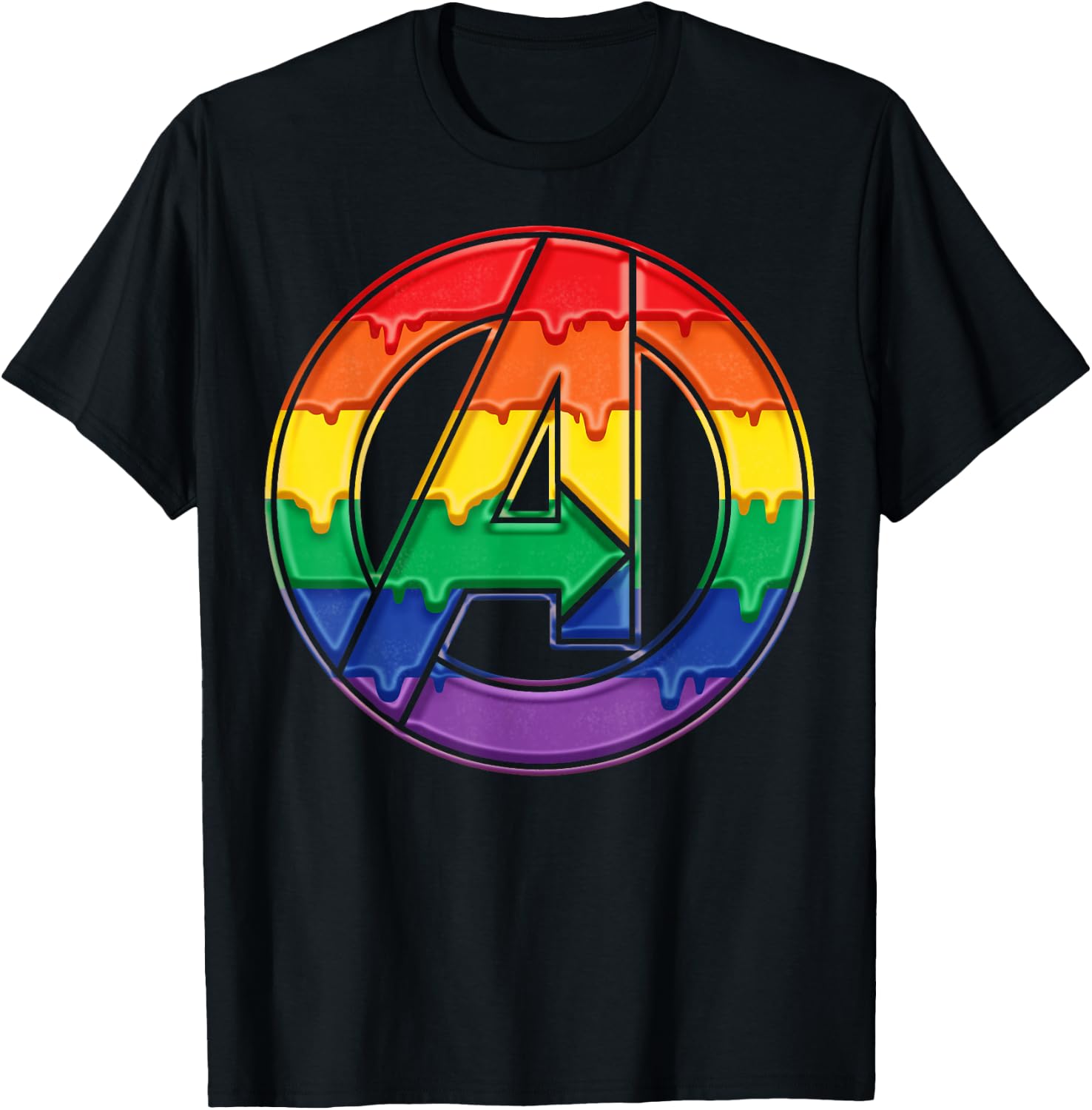Marvel Avengers Rainbow Drip Logo T-Shirt - T-Shirt | Black