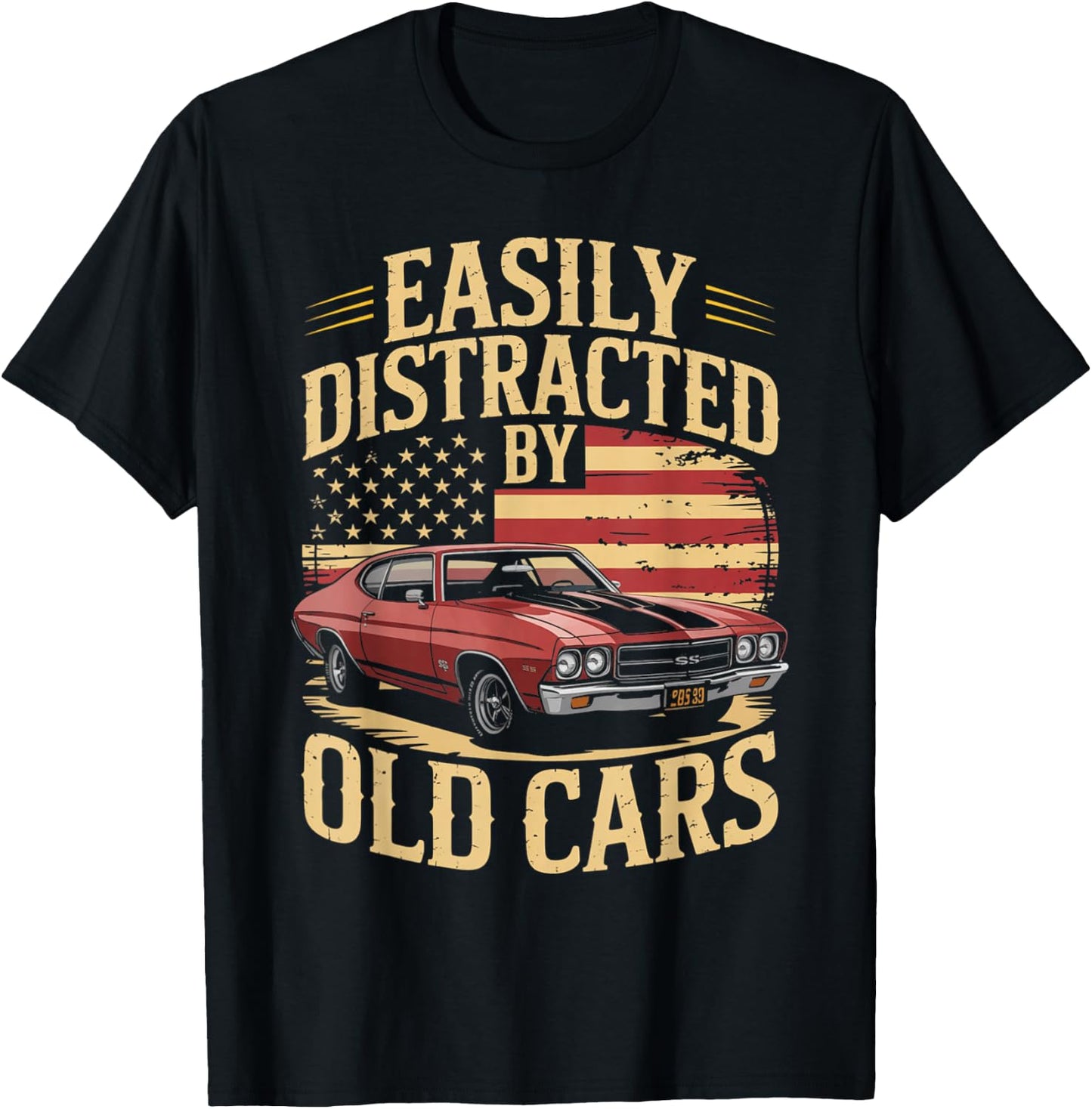 Easily Distracted by Old Cars Muscle Vibe Retro car Lovers T-Shirt - T-Shirt | Black