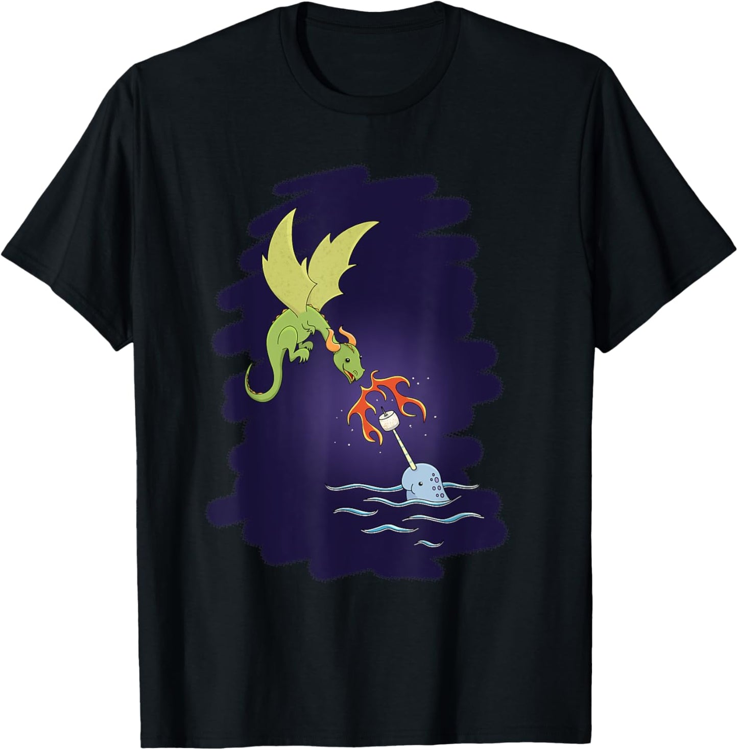 Dragon & Narwhal Campfire Marshmallow Roast, Teamwork T-Shirt - T-Shirt | Black