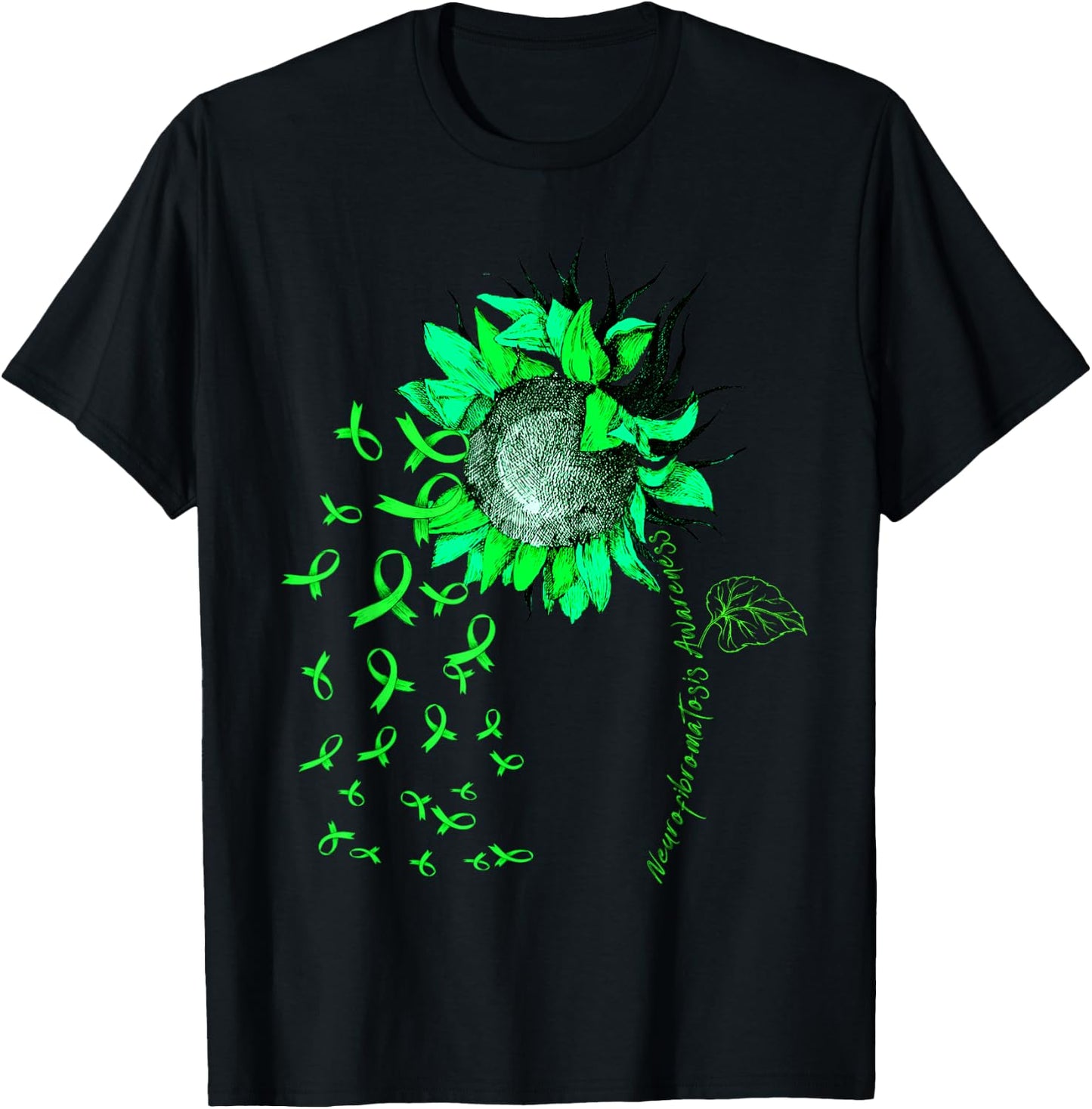 NEUROFIBROMATOSIS AWARENESS Sunflower Green Ribbon T-Shirt - T-Shirt | Black